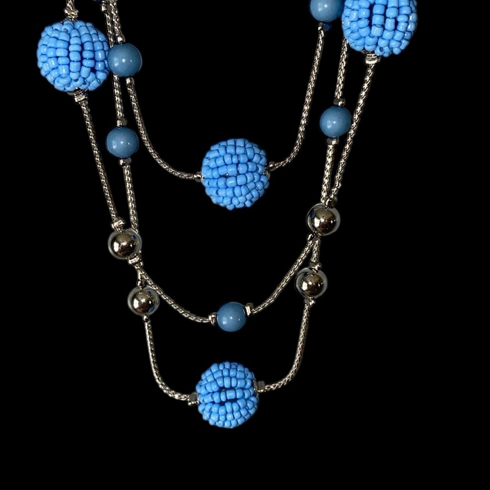 NWT Blue and Silver Multi-Strand Necklace with Textured Beads